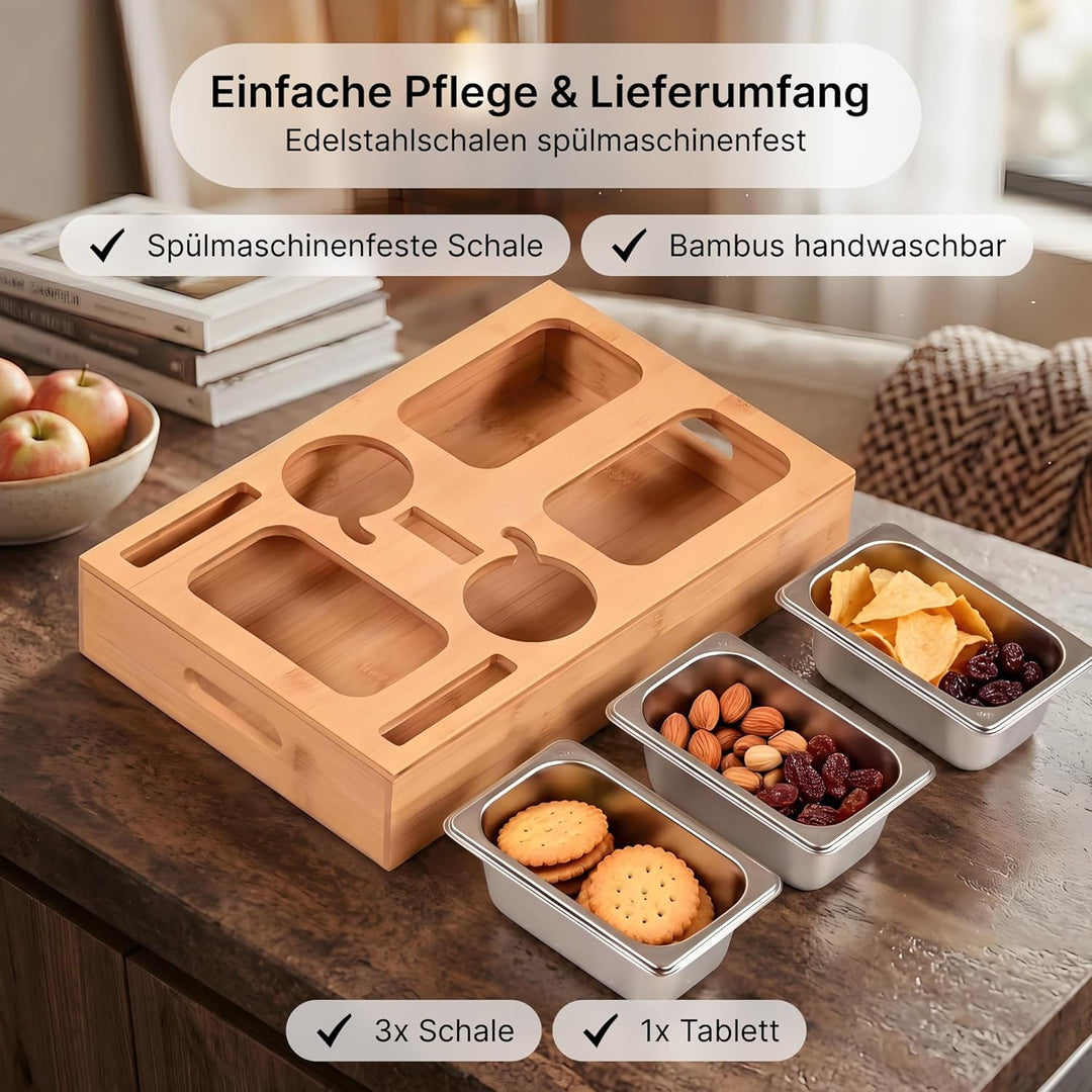 Couchbar Snackbox – Originelle Geschenkidee für Männer & Frauen – Sofa Tablett mit 3 Edelstahl Snack