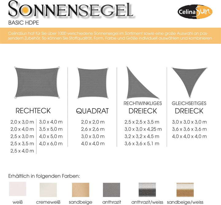 CelinaSun Sonnensegel inkl Befestigungsseile Basic Quadrat 2 x 2 m Streifen sandbeige weiss Sonnensc
