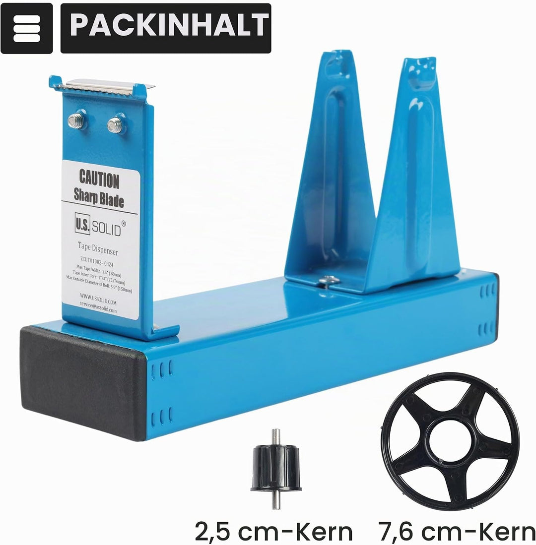 U.S. Solid Desktop-Multi-Roll-Klebebandabroller, 3,8 cm breit, 2,5 cm oder 7,6 cm Kern, Eisen, Blau