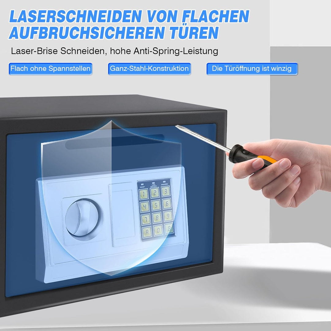 Tresor - Safe Tresor Feuerfest mit Zahlenschloss & 2×Notschlüssel - Digitaler Elektronischer Safe mi
