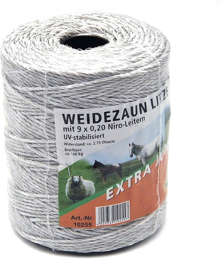 Weidezaun Spezial Litze Jumbo 400m 9 Niroleiter 2,75 Ohm/m UV Stabilisiert