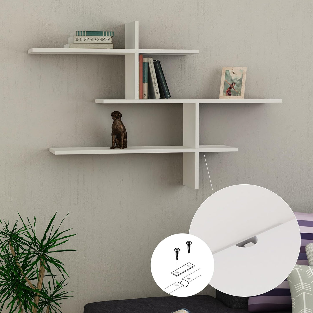 Leo Holz Bücherregal mit 3 Etagen | Moderner Wand Bücherschrank, Schweberegal für Wohnzimmer, Büro,
