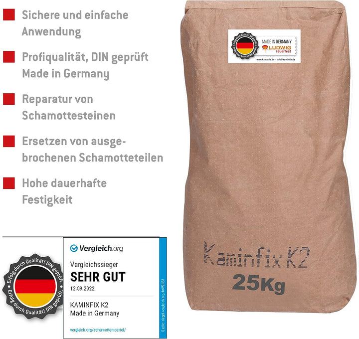Schamottemörtel Made in Germany für die einfache und schnelle Reparatur. Ofen und Kaminmörtel Feuerf