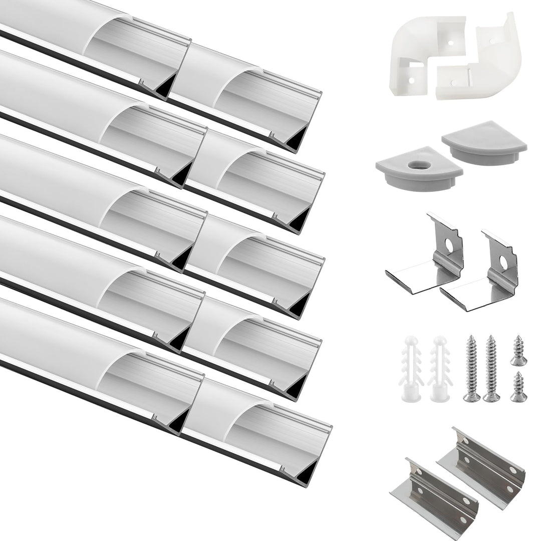 Efishine Pack of 10 LED Profiles Aluminium 10 x 1 m, V-Shape Aluminium Profiles with Milky Cover, En
