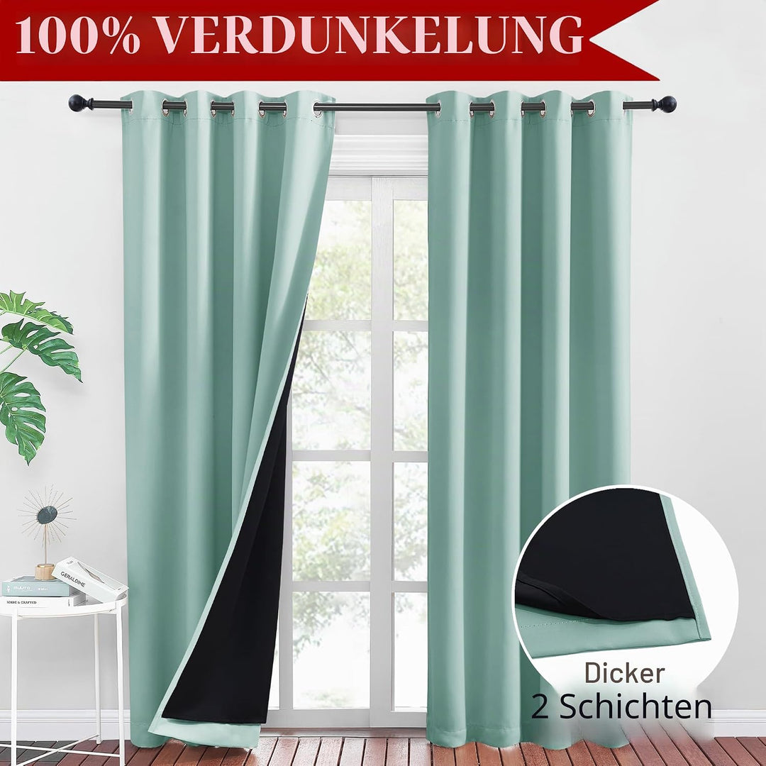 PONY DANCE Gardinen Grün Blickdicht Ösenschal 2er Set H 245 x B 140 cm Lichtundurchlässige Vorhänge