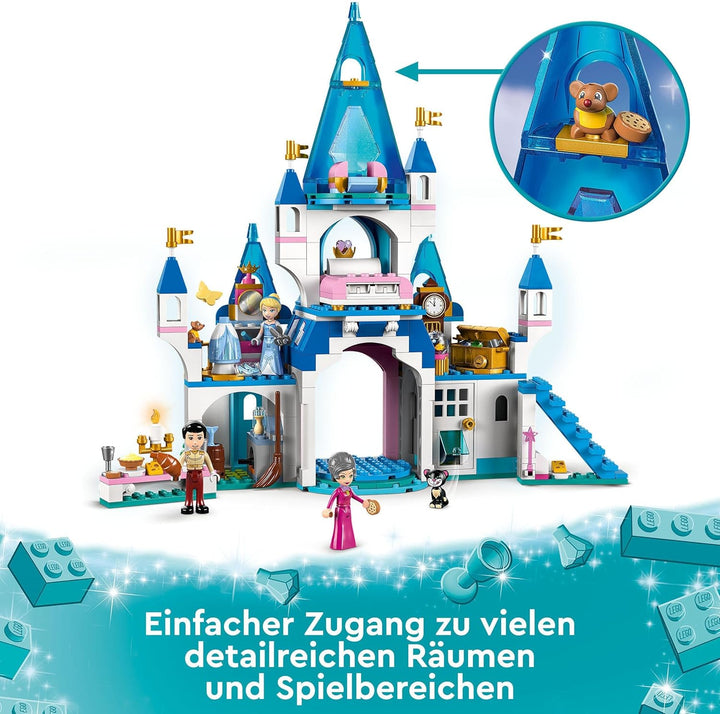 LEGO 43206 Disney Princess Cinderellas Schloss Spielzeug zum Bauen mit 3 Mini-Puppen, Puppenhaus ink