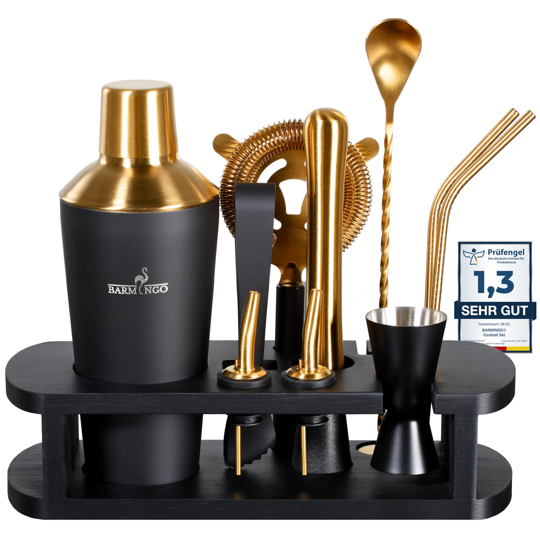 FLAMINGO® Edelstahl Cocktail Set 11tlg. – 700 ml Cocktail Shaker Set mit Ständer und Bar Zubehör, Co