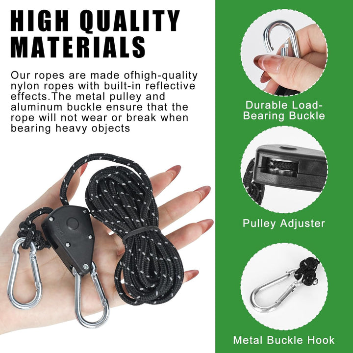 8 Stück Ratchet Hanger, 4M Abspannseile mit Seilspanner, 1/8 Zoll Duty Heavy Rope Seilratsche für Pf
