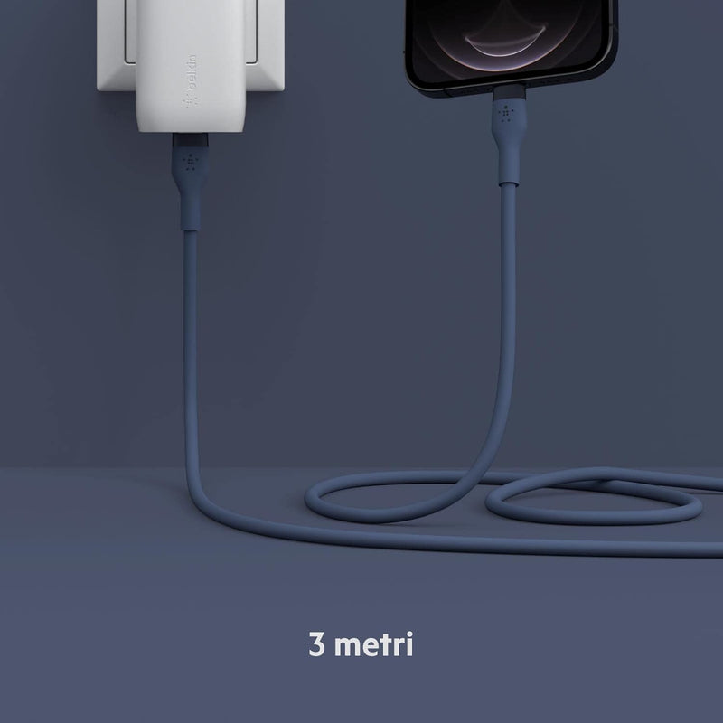 Belkin BoostCharge Flex Silikon-USB-C/Lightning-Kabel, 3 m, MFi-zertifiziert, 20 W, zum Schnellladen