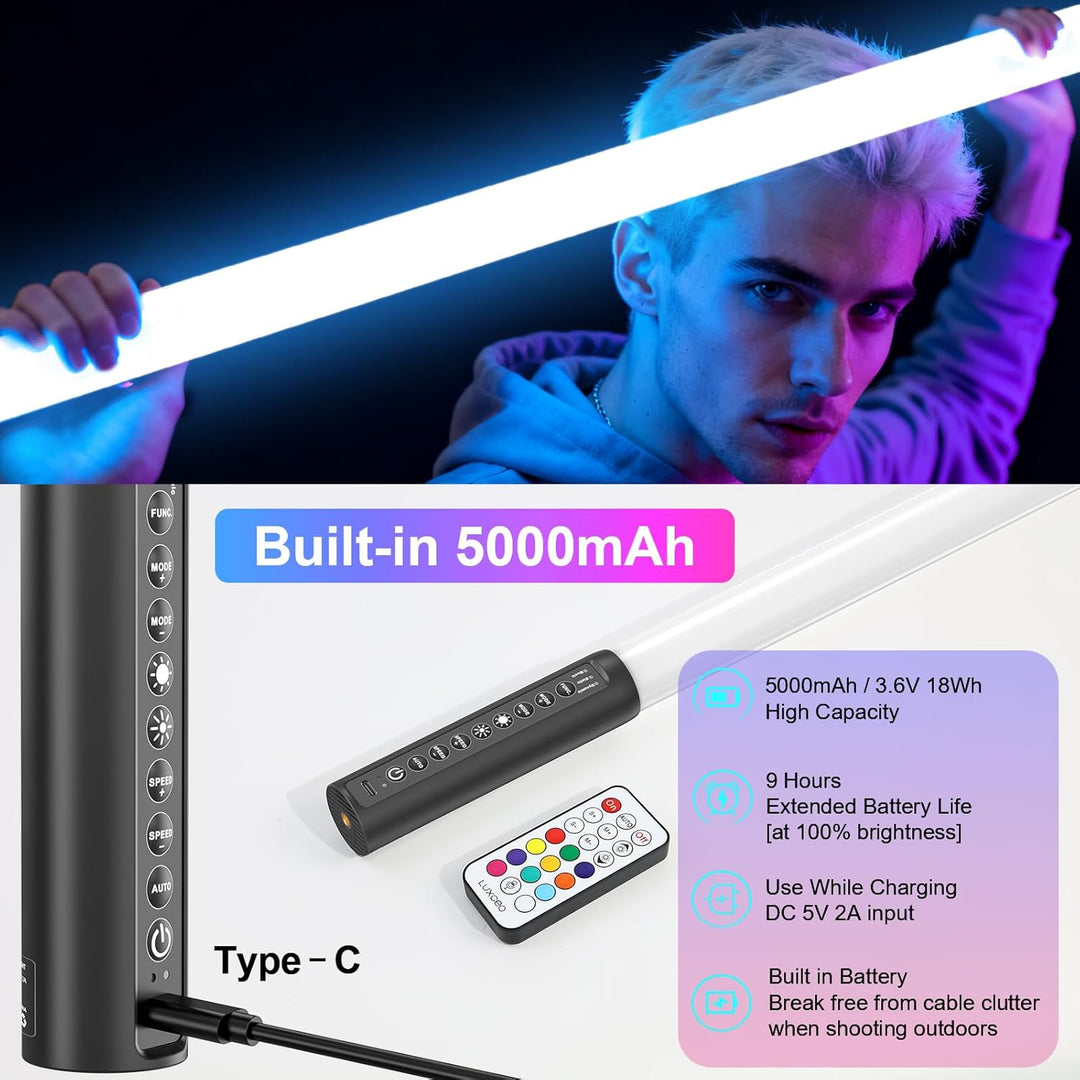 2 Stück 90cm LED Videolicht Mood1 Pro mit Stativ, LED Handheld Fotografie Lichtdimmbar und Musikmodu
