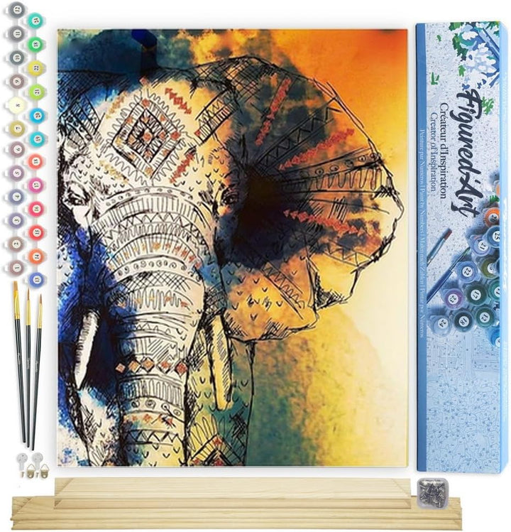 Figured'Art Malen Nach Zahlen Erwachsene Mit Rahmen Asiatischer Elefant - Paint by Numbers Basteln D