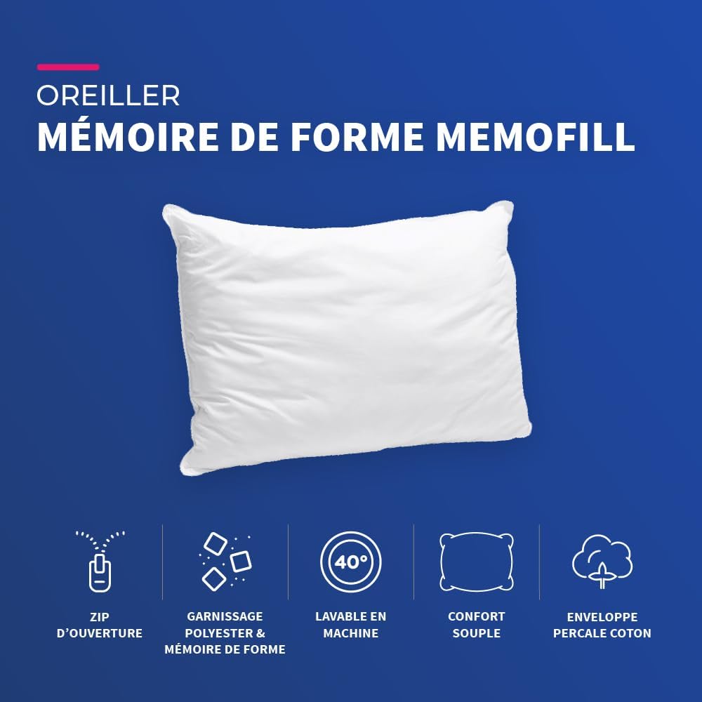 Bleu Câlin Set aus 2 Kopfkissen, Memo-Fill, 50x70 cm, Weiss, OMFW 50 x 70 cm Uni, 50 x 70 cm Uni