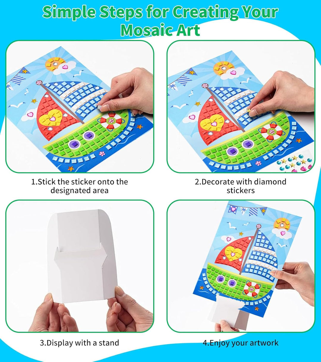 12 Stück Mosaik Bastelset für Kinder, Klebebilder Basteln Frühling DIY Mosaike Aufkleber, Sticky Mos