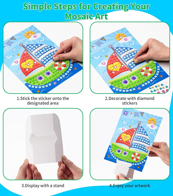 12 Stück Mosaik Bastelset für Kinder, Klebebilder Basteln Frühling DIY Mosaike Aufkleber, Sticky Mos
