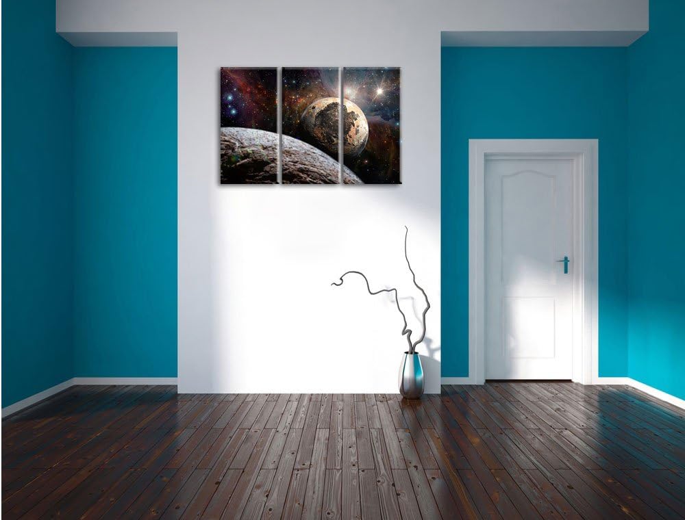 Pixxprint Alien Planeten im Weltall / 3-Teilig/Gesamtmass 120cm Leinwandbild bespannt auf Holzrahmen