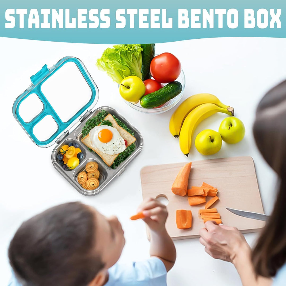 VITONIS Edelstahl Brotdose Lunchbox mit 3 Fächern, Bento Lunch Box Kinder Auslaufsicher BPA frei, Sp