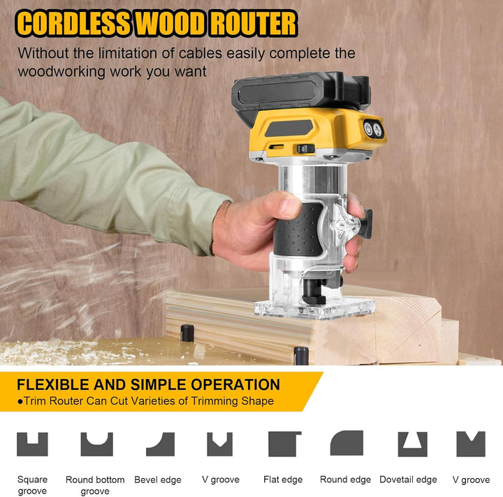 Akku Oberfräse kompatibel mit Dewalt 18V Akku, 1300W Oberfräse Trimmer Einhandfräse, Bürstenloser Ka