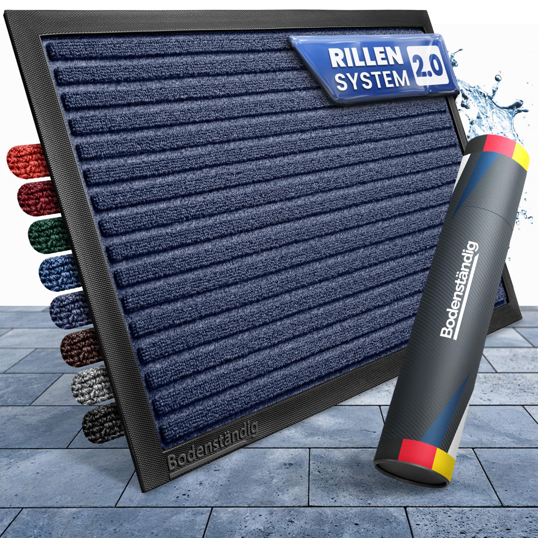 Fussmatte aussen - extrem rutschfest & langlebig - Fussabtreter aussenbereich grau blau 60x90 cm - T