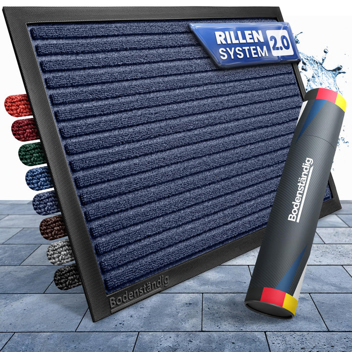 Fussmatte aussen - extrem rutschfest & langlebig - Fussabtreter aussenbereich grau blau 60x90 cm - T
