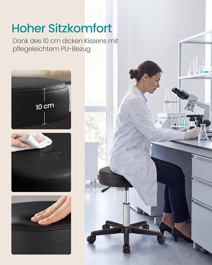 SONGMICS Drehhocker auf Rollen, höhenverstellbarer Rollhocker, 46-58 cm, mit Kunstleder bezogener Si