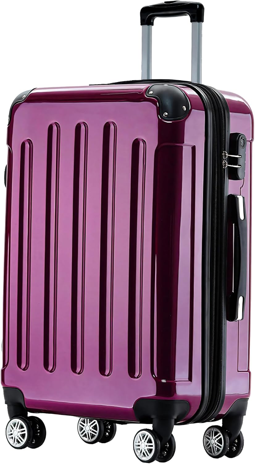 BEIBYE Hartschalen Koffer Trolley Rollkoffer Reisekoffer 4 Zwillingsrollen Polycabonat (Lila, Handge