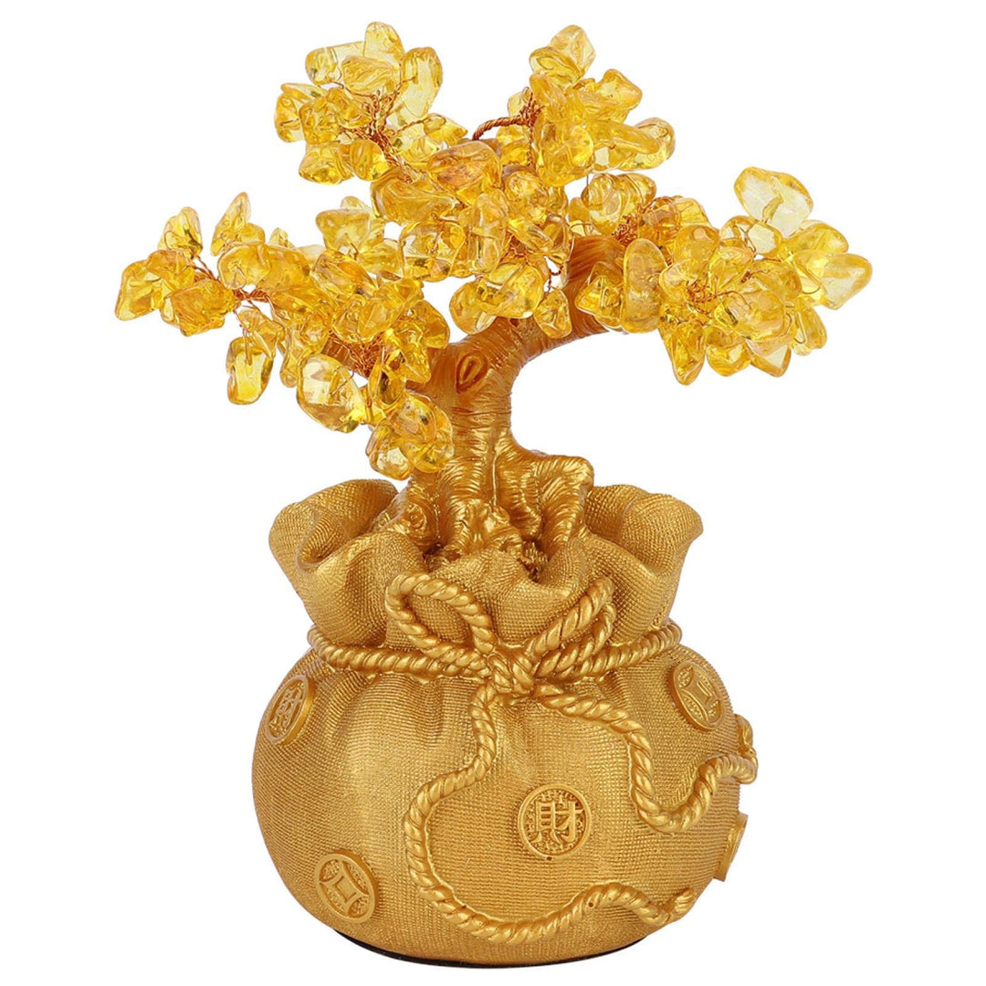 HERCHR Gold Geld Baum, Feng Shui Baum Citrin Geld Baum Harz Glücksbaum Bonsai Statue Office Home Dek