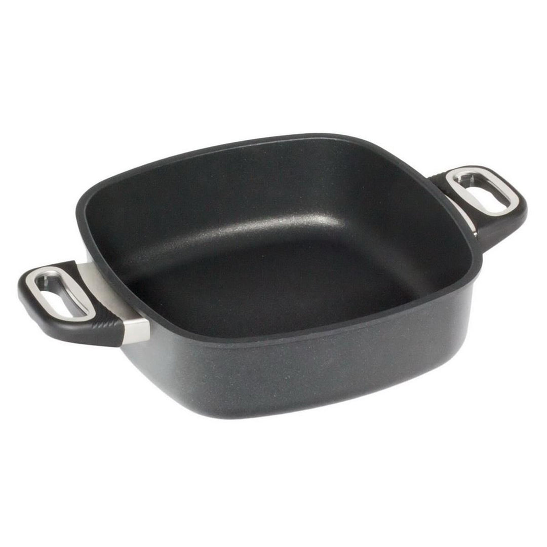 AMT Gastroguss Eckpfanne 26 x 26 cm, 8 cm hoch, Bräter mit Seitengriffen, nicht induktionsgeeignet,