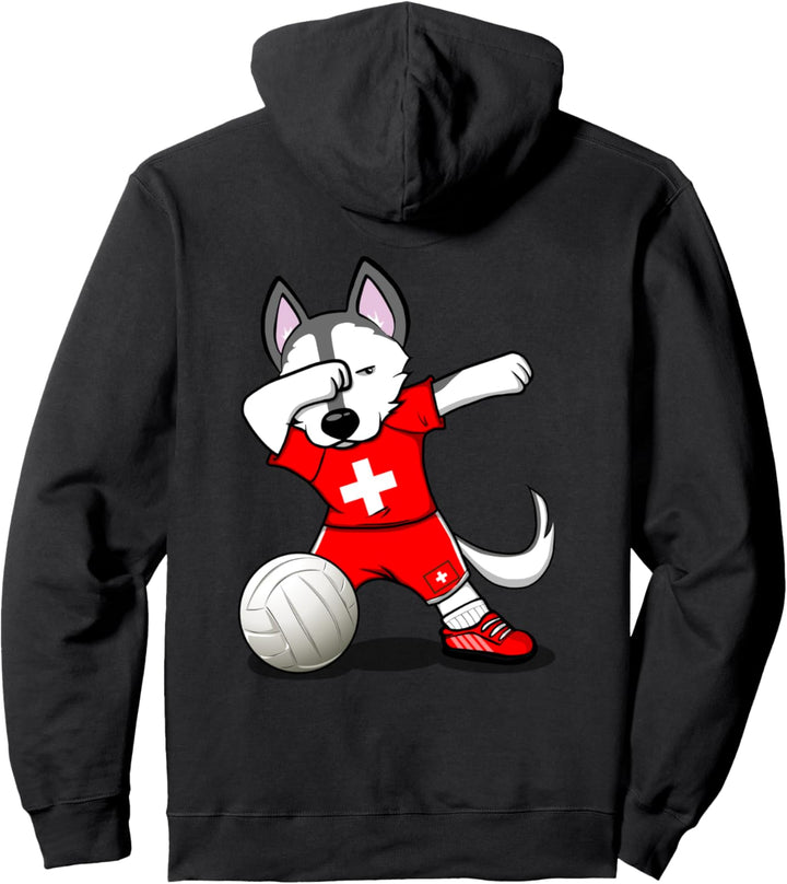 Dabbing Husky Hund Schweiz Volleyball Schweizer Flagge Sport Pullover Hoodie