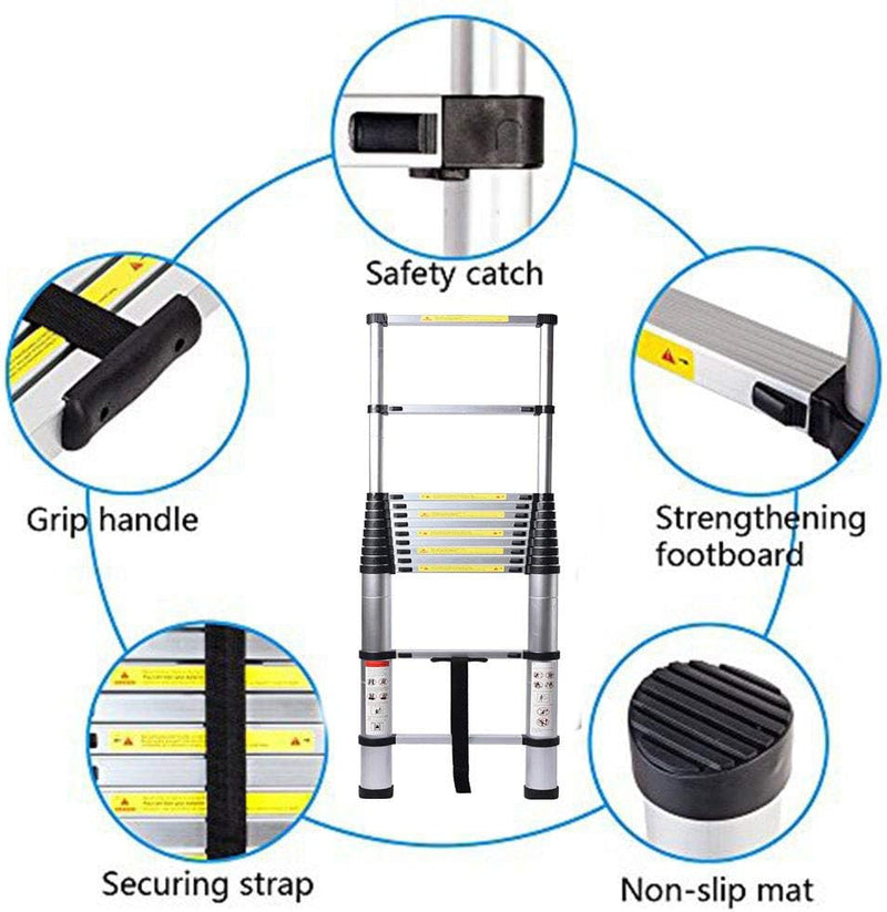 5M Alu Teleskopleiter, Ausziehbare Leiter, Klappleiter Stehleiter Rutschfester, Ausziehleiter Mehrzw