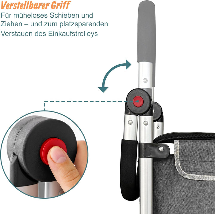 Relaxdays Einkaufstrolley, 2 grosse Räder, Kühlfach, abnehmbare Tasche, 45 l, bis 35 kg, Einkaufswag