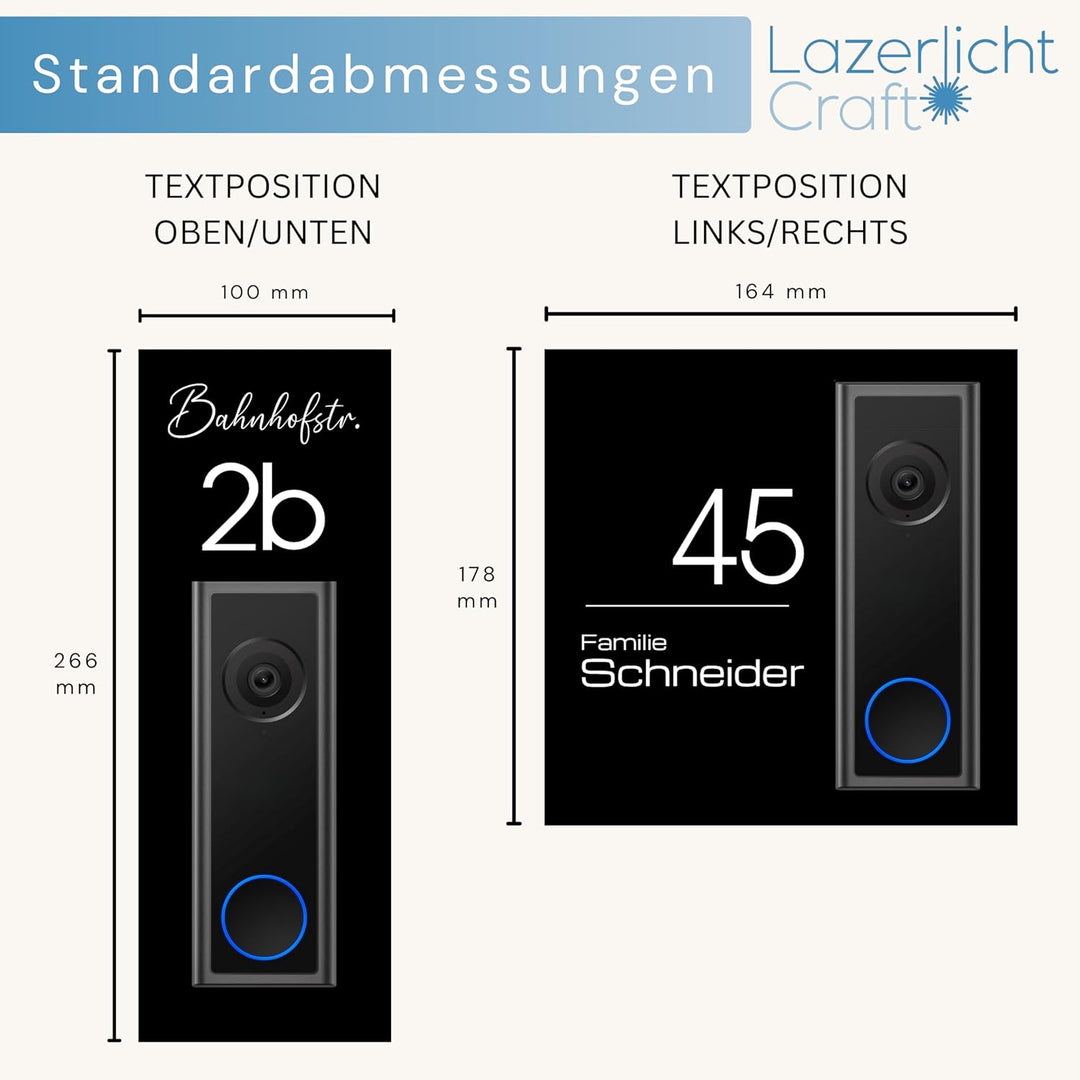 Klingelschild für Eufy Video Türklingel C30 & C31 | Schwarz oder Anthrazit | Hausnummer, Hausnummer