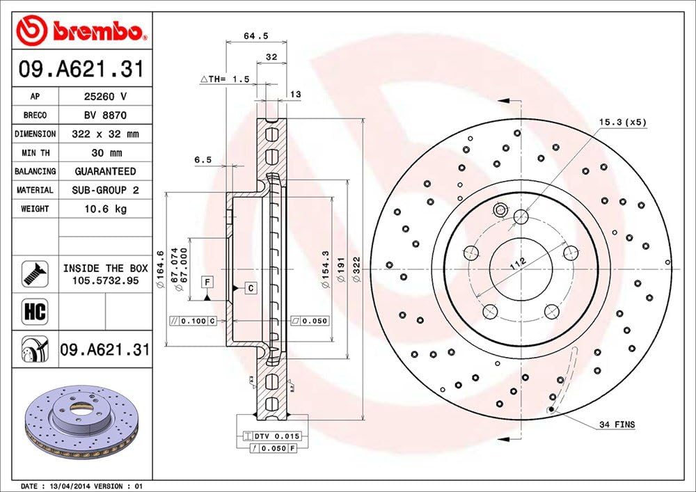 Brembo 09.A621.31 Vordere Bremsscheibe mit UV Lackierung