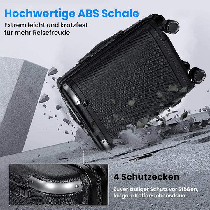 Handgepäck Koffer, Trolley Reisekoffer mit Verstellbarem Teleskopgriff, ABS-Hartschalenkoffer mit TS