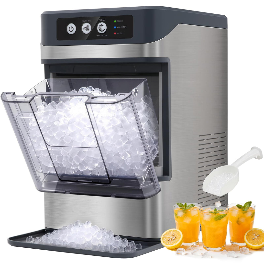 Eiswürfelmaschine 15kg/24h – Nugget-Eis in 6 Min, Crushed Ice, automatische Reinigung, 120W, mit Inf
