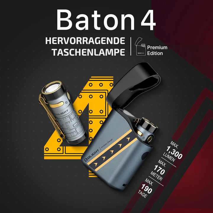 OLIGHT Baton 4 kit Mini LED Taschenlampe mit dimmbarem Ladecase, Wiederaufladbare Taschenlampe bis z