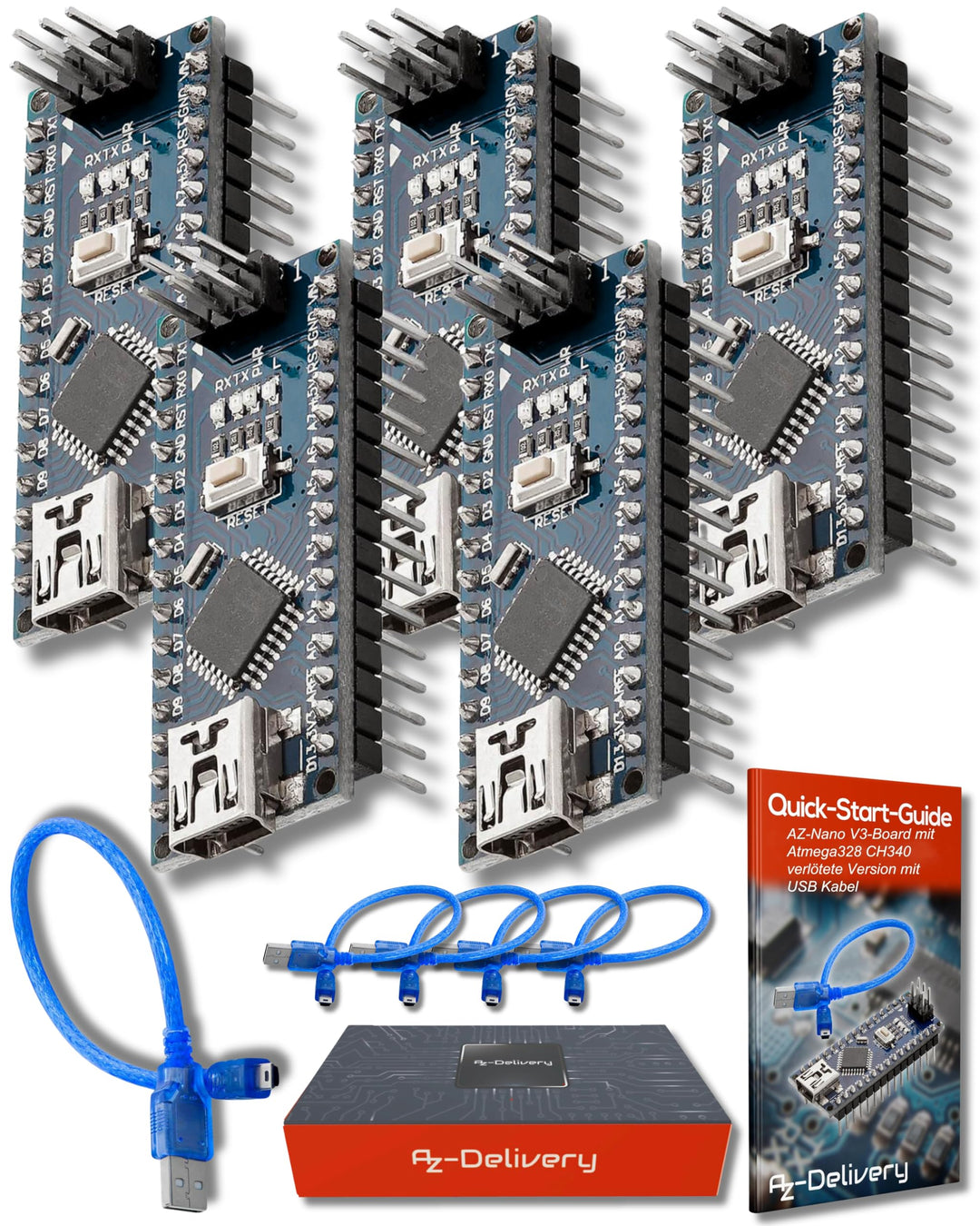 AZDelivery 5 x AZ-Nano V3-Board mit Atmega328 CH340 Chip und ATmega328 fertig verlötete, verbesserte