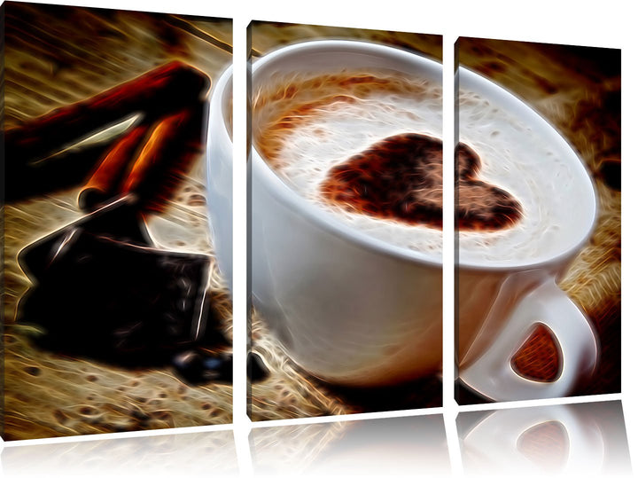 Pixxprint Kaffeetasse als Leinwandbild/Grösse: 3 Teilig (120x80 cm) cm/Wandbild/Kunstdruck/fertig be