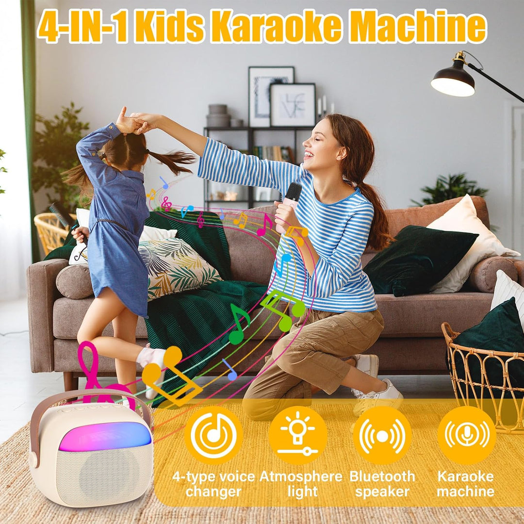 Karaoke Maschine Kinder mit 2 Drahtlosen Mikrofonen, Tragbares Bluetooth KTV Anlage, Lautsprecher mi