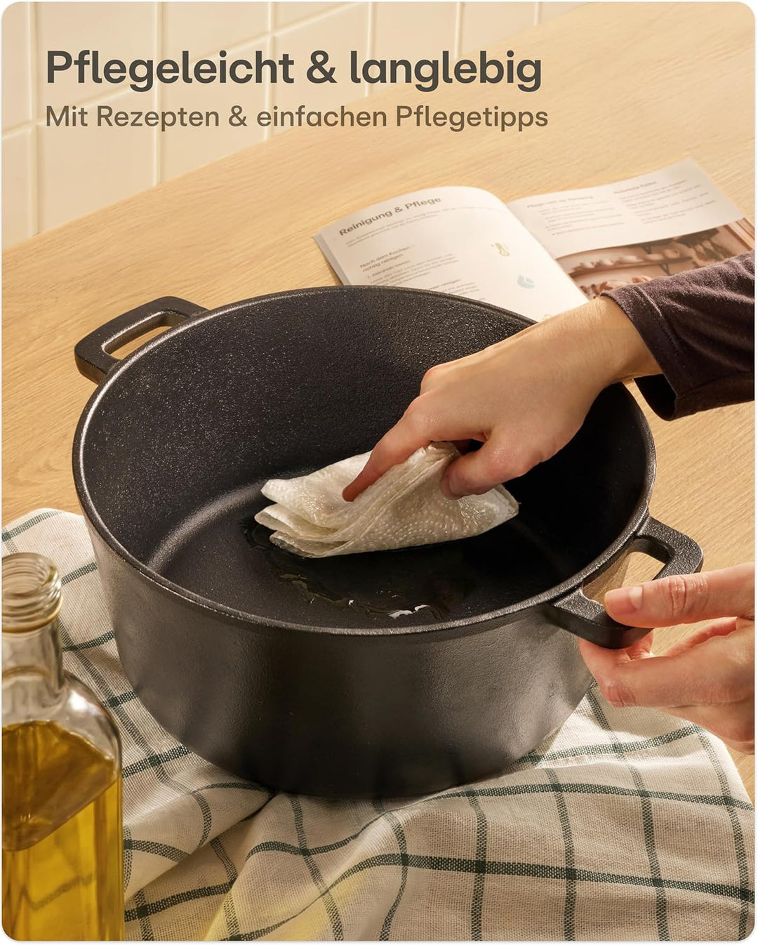 Praknu Gusseisen Topf für Brot Backen Set (26 cm Brottopf) – Inkl. Gärkorb, Brotbeutel & Brotbacktop