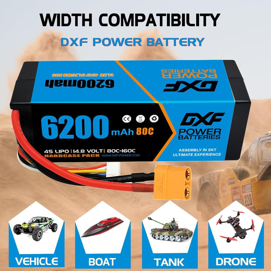 DXF Lipo 4S Akku XT90 14,8 V 80 C 6200 mAh starrer Akku mit XT90-Stecker für RC Fahrzeuge 1/8 und 1/