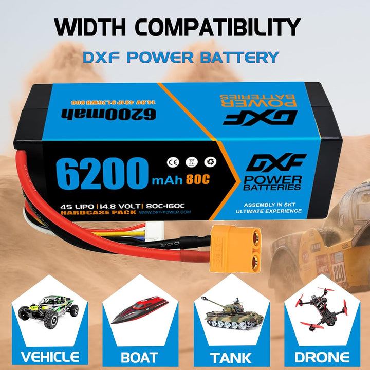 DXF Lipo 4S Akku XT90 14,8 V 80 C 6200 mAh starrer Akku mit XT90-Stecker für RC Fahrzeuge 1/8 und 1/