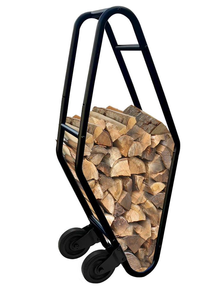 QUICK STAR Kaminholztrolley, 25x40x95 cm, Schwarz Pulverbeschichtet, 2 Gummierte Räder, Stahl