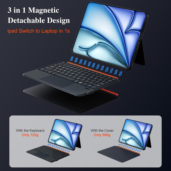 Tastatur Hülle für iPad Air 11 Zoll (M4 M3 M2 2026 2025 2024), Pro 11, iPad A16 11/10, Magnetische A