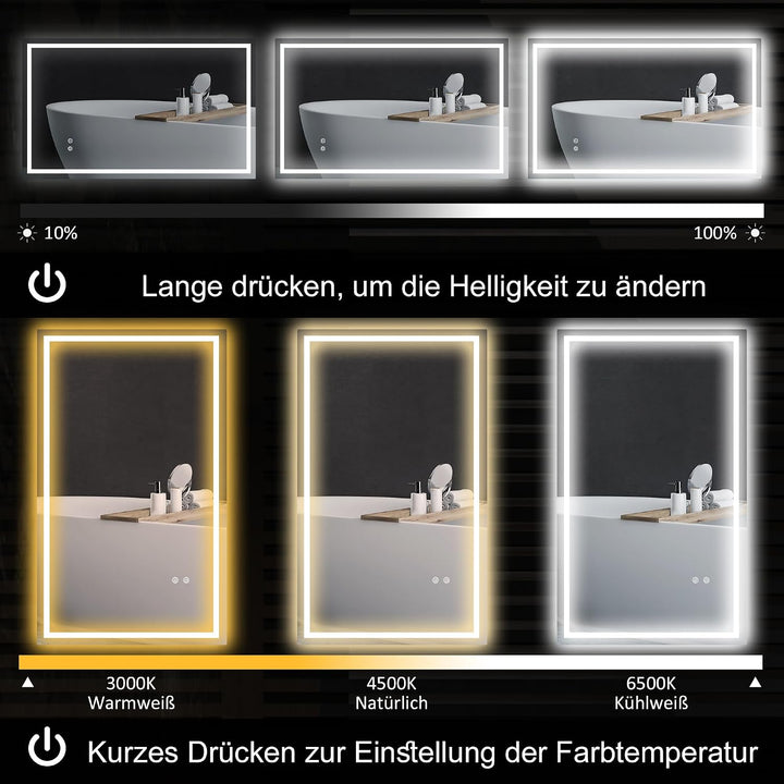 HOMCOM Badspiegel mit Beleuchtung 100x60 cm Badezimmer Spiegel Silber | Vor- und Hinter Beleuchtung,