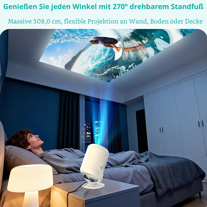 Mini Beamer, 1080P Projektor Tragbarer, 4K Mini Tragbarer Beamer mit WiFi 6 und Bluetooth 5.4, 270°D