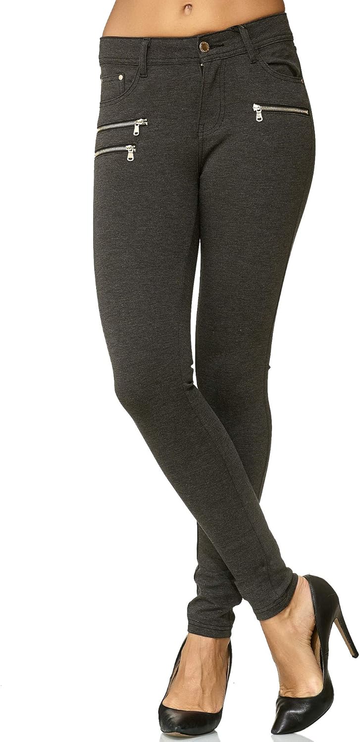 Elara Damen Stretch Hose Skinny Fit Jegging Chunkyrayan 38 Slim Dunkelgrau, 38 Slim Dunkelgrau