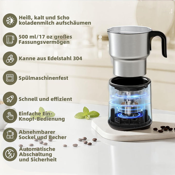 NAPASA Geteilter Elektrisch Milchaufschäumer für 250 ml Cremigen Milchschaum und 500 ml Heisse Milch