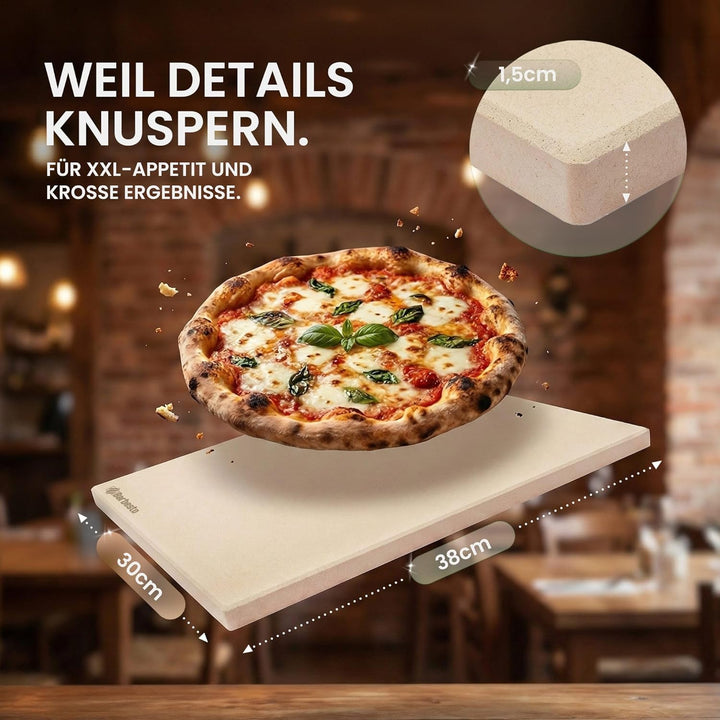 CLP Pizzastein für Backofen und Grill 38x30 cm, Backstein aus Premium Cordierit bruchsicher extrem h