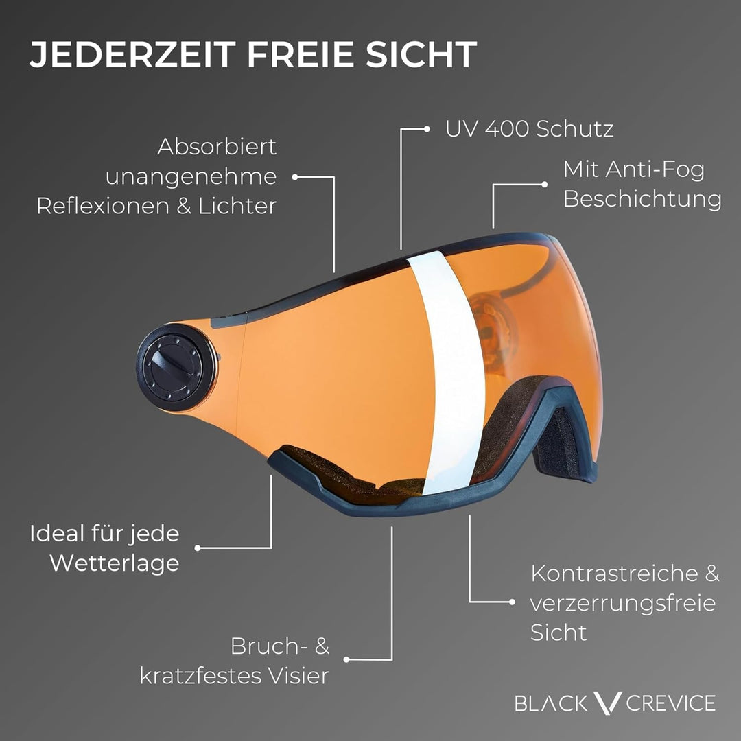 BLACK CREVICE Ersatzvisier mit Vollschutz I Skihelm-Ersatzvisier für Skihelm Arlberg &amp; Gstaad &amp; Saal
