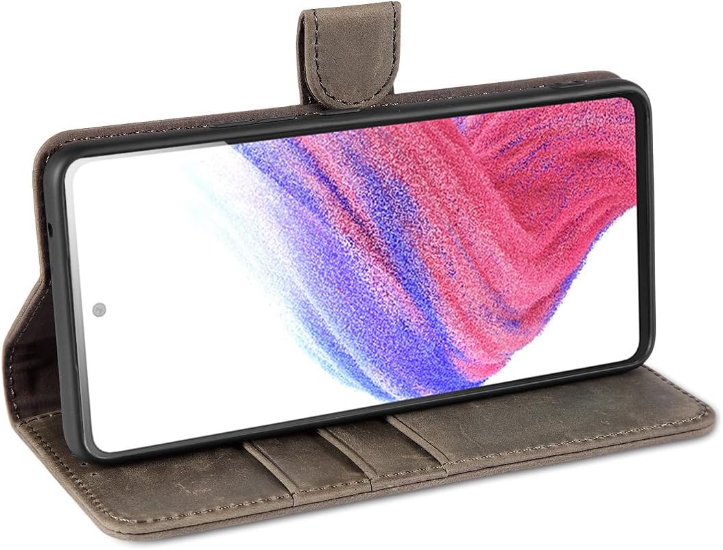 LENSUN Echtleder Hülle für Samsung Galaxy A53, Handyhülle [Echtes Leder][Standfunktion][RFID Briefta